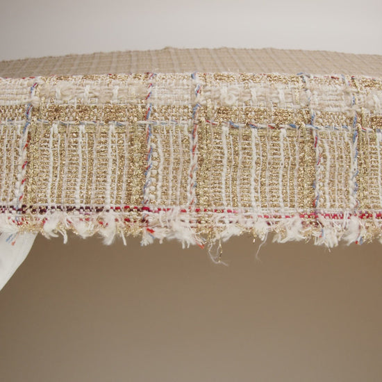 Metallic Polyester and Wool Tweed - Gold, Beige and Light Blue Subtle Plaid