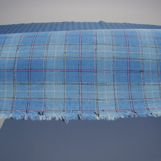 Medium Weight Linen Woven - Blue, White and Pink Plaid