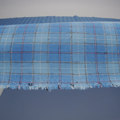 Medium Weight Linen Woven - Blue, White and Pink Plaid