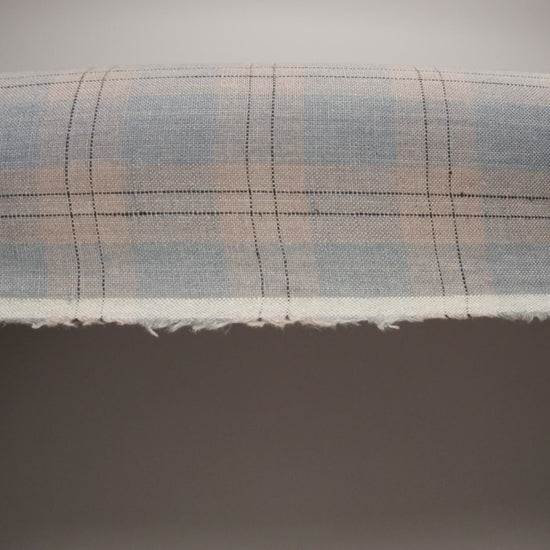 Medium Weight Linen Woven - Muted Blue, Taupe and Black Plaid