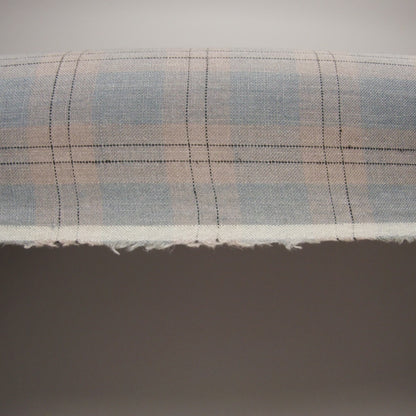 Medium Weight Linen Woven - Muted Blue, Taupe and Black Plaid