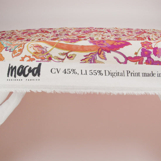 Linen and Rayon Woven - Pink and Orange Flowers - Mood Exclusive Firebird Florals Print - Image 6 of 7