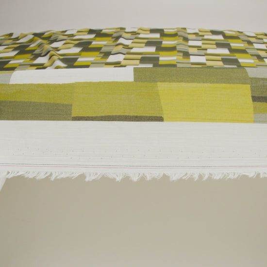 Slubbed Gauzy Cotton Woven - Golden Olive, Light Yellow and Dark Olive Green Blocks - Mood Exclusive Geode Geometry Print