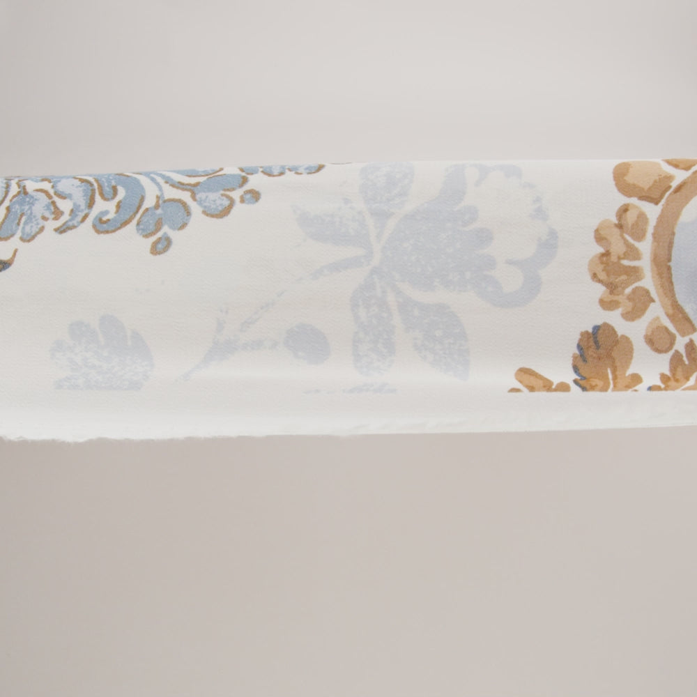 Viscose Georgette Print - Antique Gold, Marble Blue and Off White Floral Damask - Designer Deadstock - Image 6 of 6