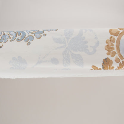 Viscose Georgette Print - Antique Gold, Marble Blue and Off White Floral Damask - Designer Deadstock