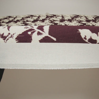 Linen and Rayon Woven - Grape Wine and Off White Ikat-Inspired Floral Silhouettes - Mood Exclusive Summer Sketches Print