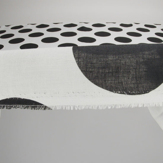 Medium Weight Linen Woven Print - Black and White Oversized Polka Dots