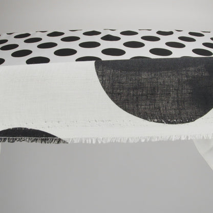 Medium Weight Linen Woven Print - Black and White Oversized Polka Dots