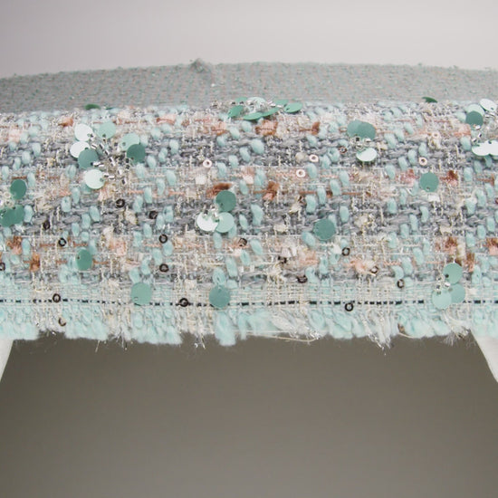 Polyester Tweed with Sequins and Beads - Mint Green, Copper and Gray Abstract over Plaid