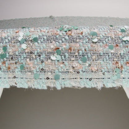 Polyester Tweed with Sequins and Beads - Mint Green, Copper and Gray Abstract over Plaid