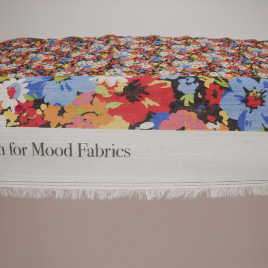 Crinkled Cotton Gauzy Woven - Red, Blue and Orange Bright Flowers - Mood Exclusive Petal Parade Print