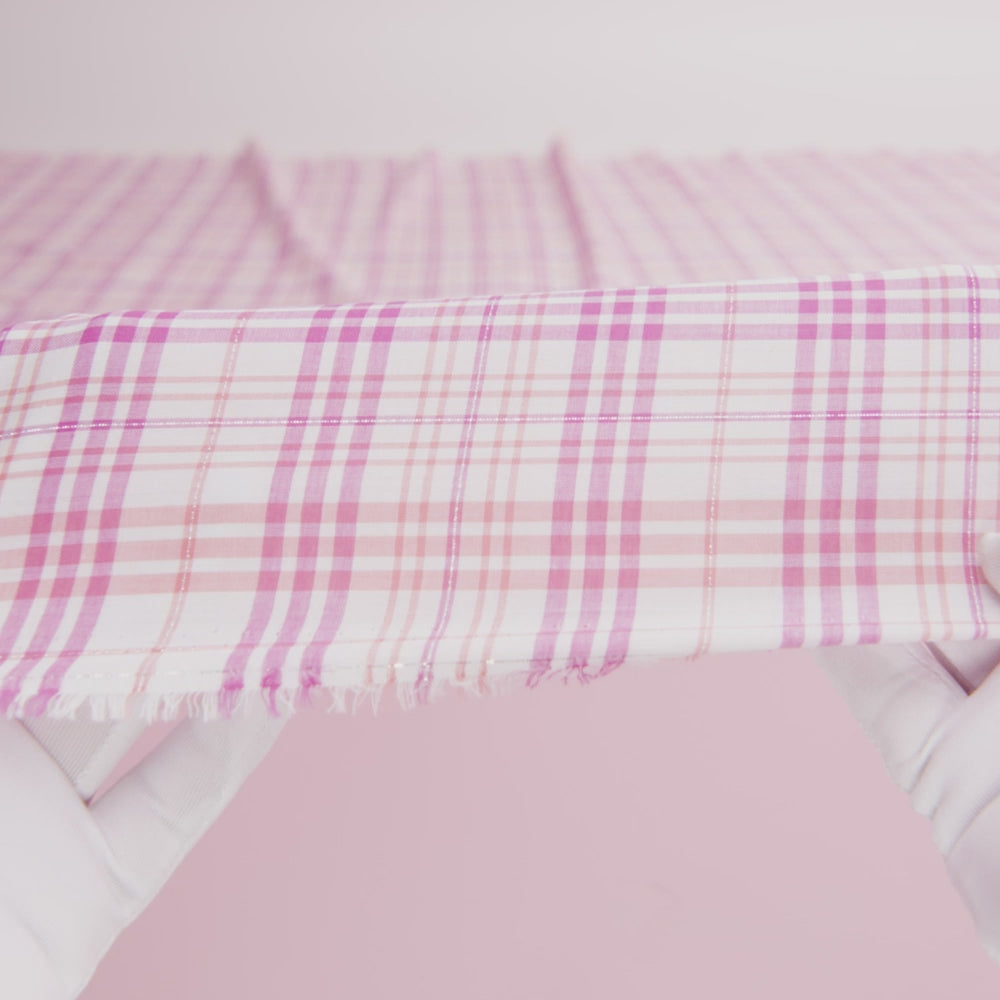 Italian Pink and Orange Metallic Plaid Cotton Voile