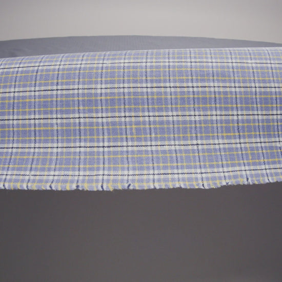 Medium Weight Linen Woven - Muted Blue, White and Yellow Plaid