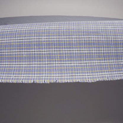 Medium Weight Linen Woven - Muted Blue, White and Yellow Plaid