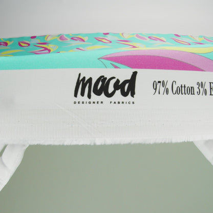 Stretch Cotton Sateen - Turquoise, Pink and Yellow Abstract Paisley - Free Falling Print - Mood Exclusive Groove Collection