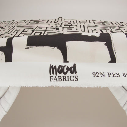 Peached Polyester Twill - Black and White Geometric Painting - Mood Exclusive Mobius Maze Print