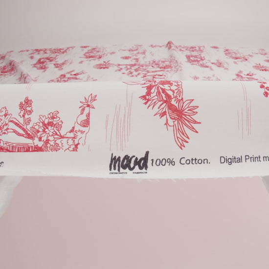 Cotton Voile - Cherry Tomato and White Classic Toile de Jouy