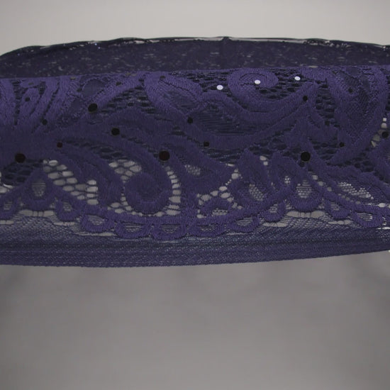 Stretch Raschel Lace with Metallic Spots - Navy Fancy Leaves and Flowers