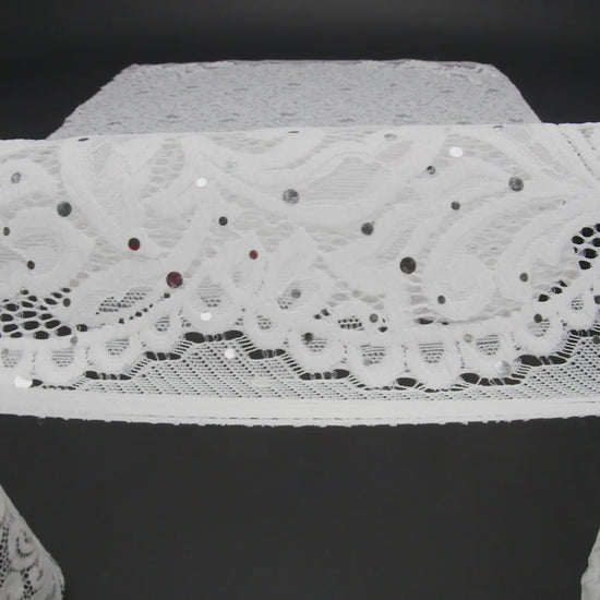 Stretch Raschel Lace with Metallic Spots - Silver and Ivory Fancy Leaves and Flowers