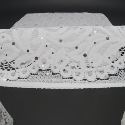 Stretch Raschel Lace with Metallic Spots - Silver and Ivory Fancy Leaves and Flowers