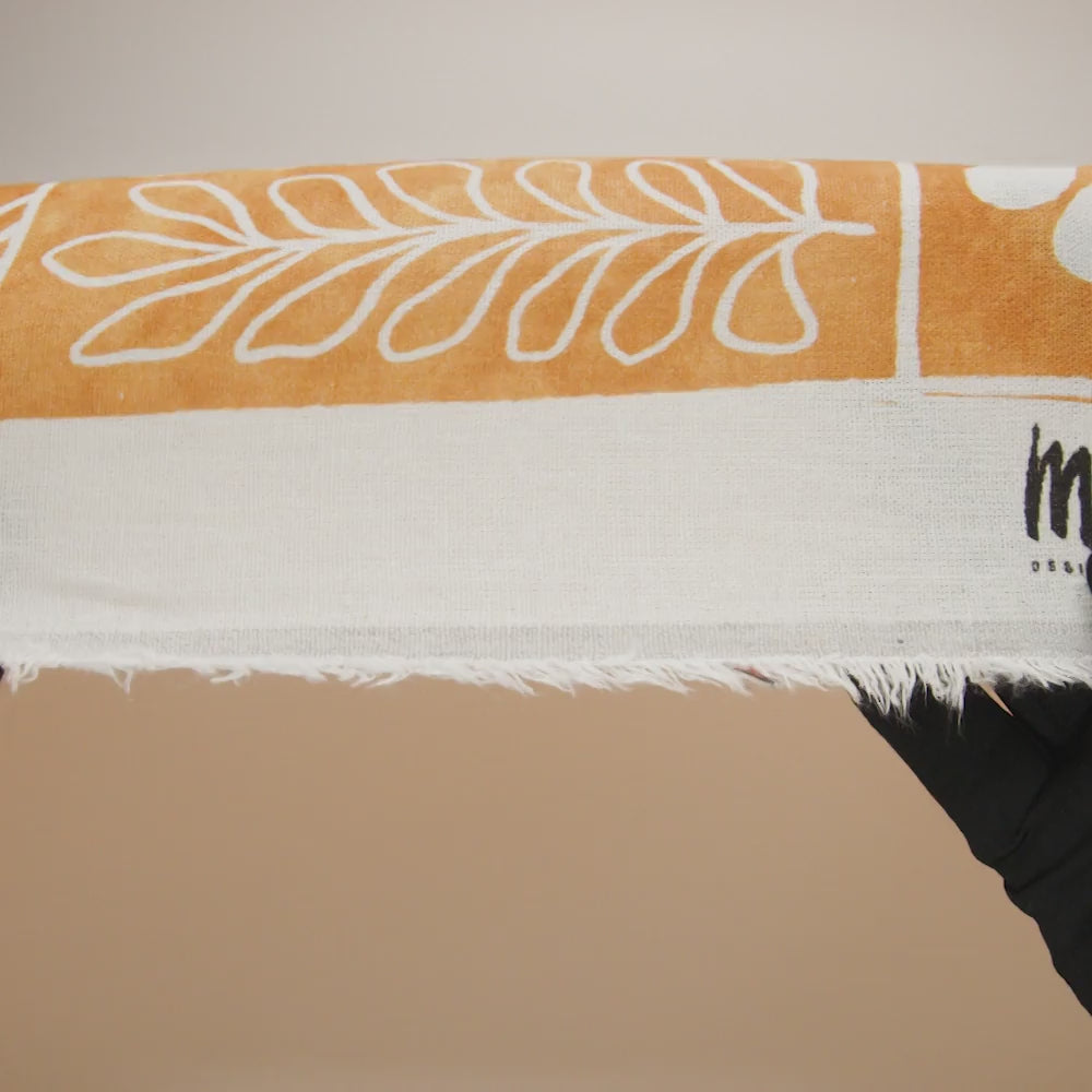 Linen and Rayon Woven - Yellow Ochre and White Leafy Blocks - Mood Exclusive Summer Solace Print - Image 6 of 6