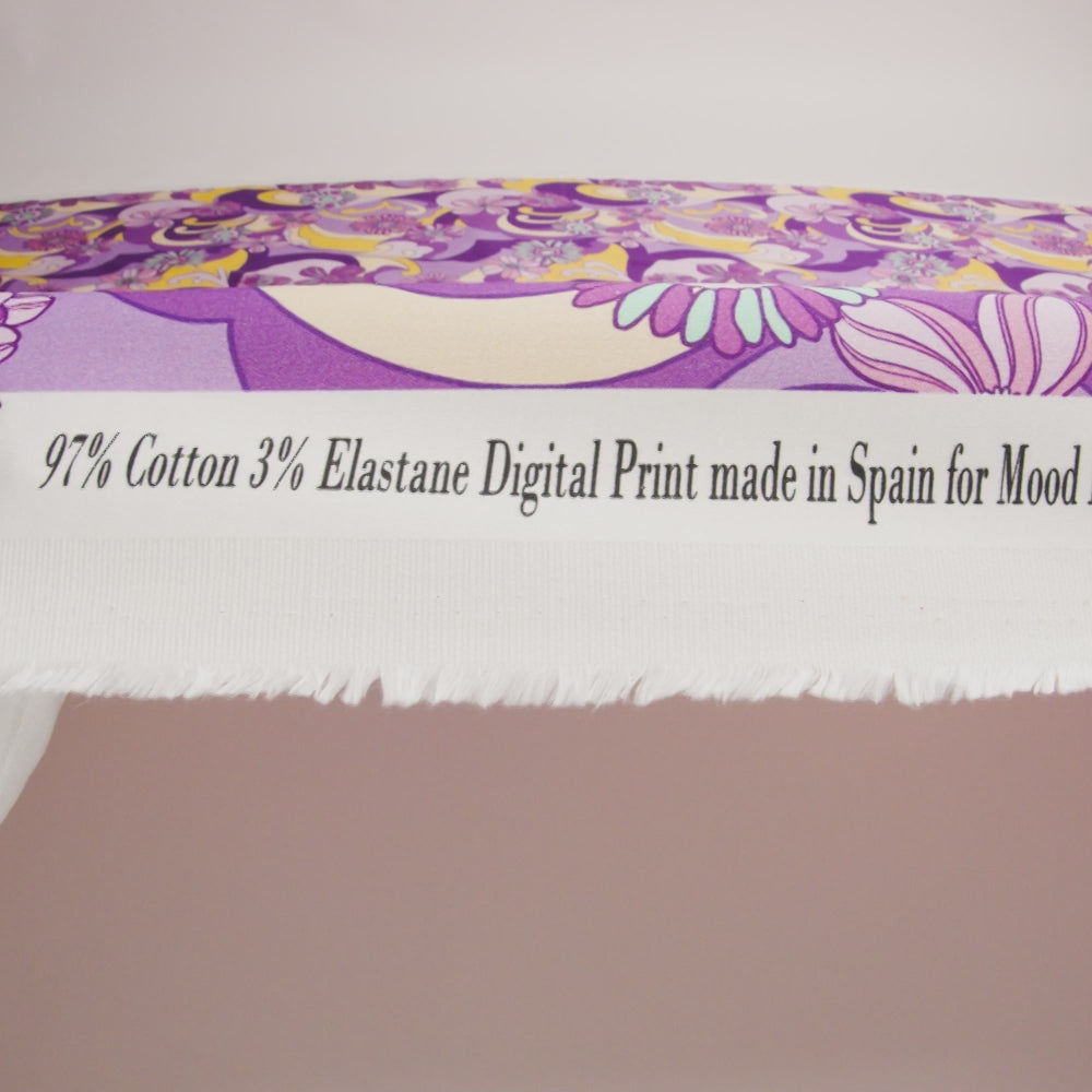 Stretch Cotton Sateen - Purple Swirls and Florals - Float Away Print - Mood Exclusive Groove Collection - Image 6 of 7