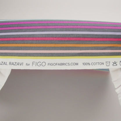 Printed Quilting Cotton by Ghazal Razavi for FIGO Studio - Gray and Rainbow Stripes - Dewfall Collection