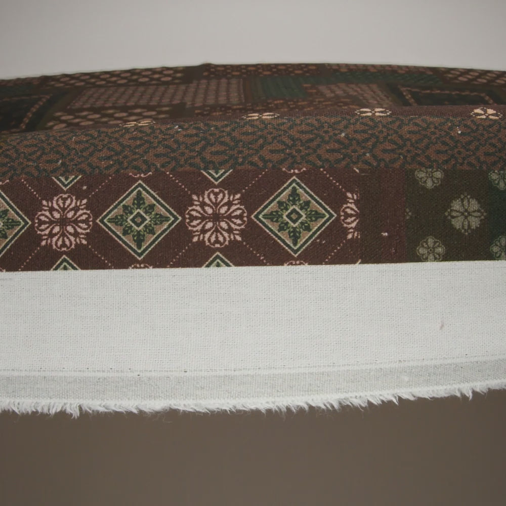 Linen and Rayon Woven - Brown, Dark Green and Olive Medallion Patchwork - Mood Exclusive Sultan’s Splendor Print