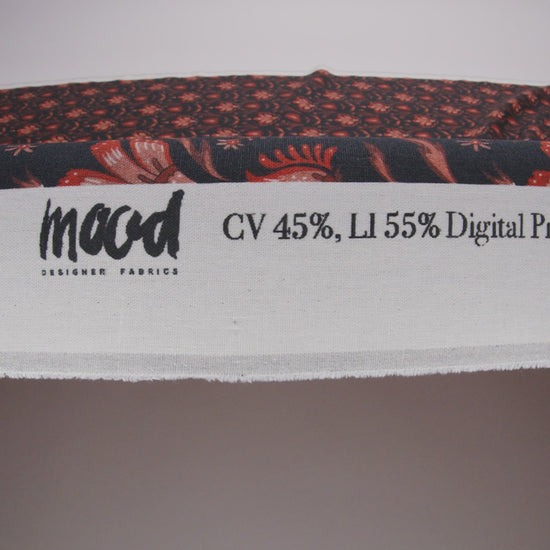 Linen and Rayon Woven - Black and Orange Floral - Watching the Fire Print - Mood Exclusive Rockland Collection