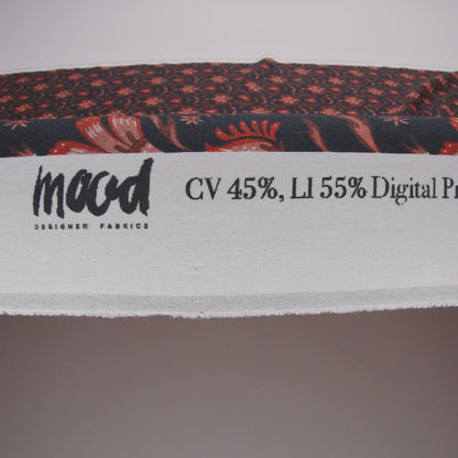 Linen and Rayon Woven - Black and Orange Floral - Watching the Fire Print - Mood Exclusive Rockland Collection