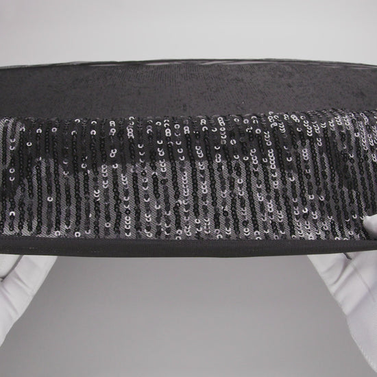 Stretch Mesh with Baby Sequin Rows - Black on Black - Designer Deadstock