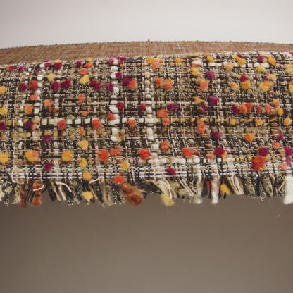 Polyester Tweed with Mini Pom Poms - Dark Brown, Yellow Ochre and Burgundy Tweed