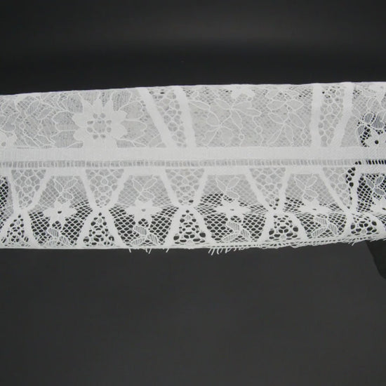 Raschel Lace Panel with Finished Edges - Ivory Geometric and Floral