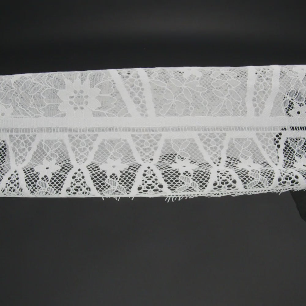 Raschel Lace Panel with Finished Edges - Ivory Geometric and Floral