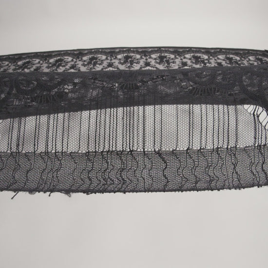 Nylon Raschel Lace - Black Fancy Floral with Scalloped Borders