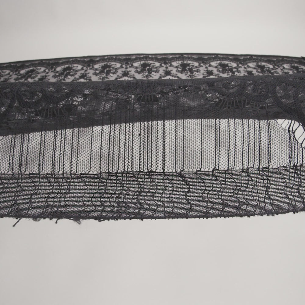 Nylon Raschel Lace - Black Fancy Floral with Scalloped Borders