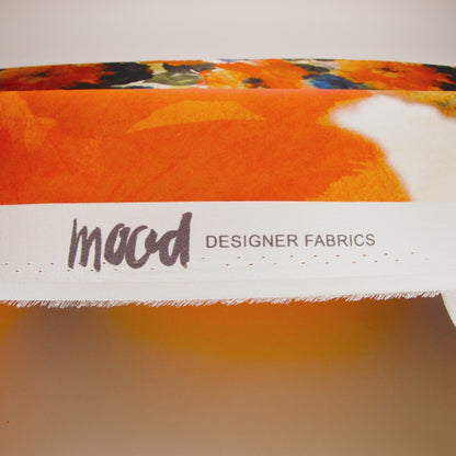 Silk Charmeuse Print 16MM, Made in Italy - Orange, Dark Green and Yellow Painterly Floral