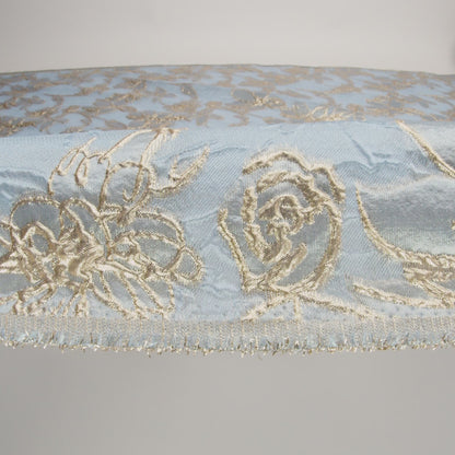 Metallic Gold and Sky Blue Floating Flowers Luxury Burnout Brocade