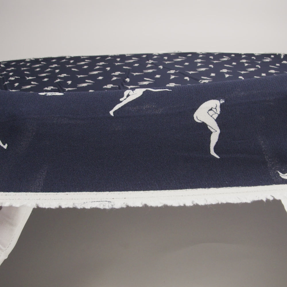 Sustainable Viscose Crepe Print - Dark Navy and White Human Figures Illustration - Designer Deadstock - Image 6 of 6