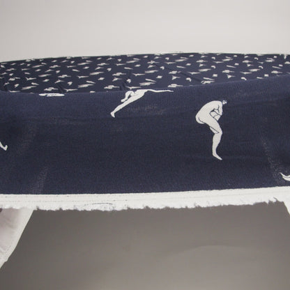 Sustainable Viscose Crepe Print - Dark Navy and White Human Figures Illustration - Designer Deadstock