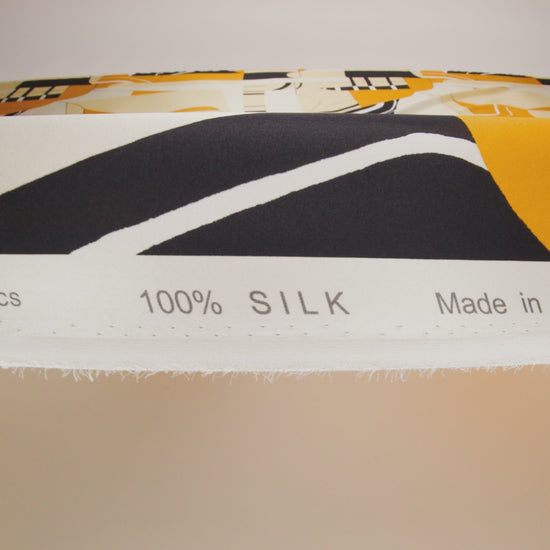 Silk Charmeuse Print 16MM, Made in Italy - Off White, Golden Yellow and Black Abstract