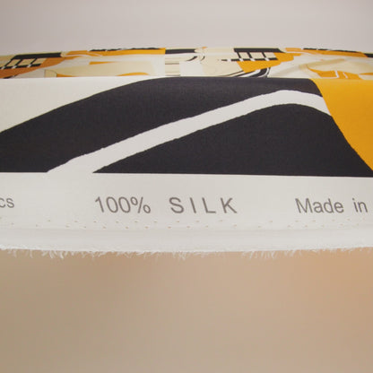 Silk Charmeuse Print 16MM, Made in Italy - Off White, Golden Yellow and Black Abstract