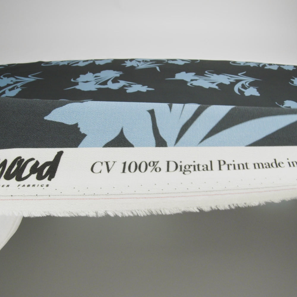 Viscose Crepe Print - Black and Blue Floral - Mood Exclusive April Ever After