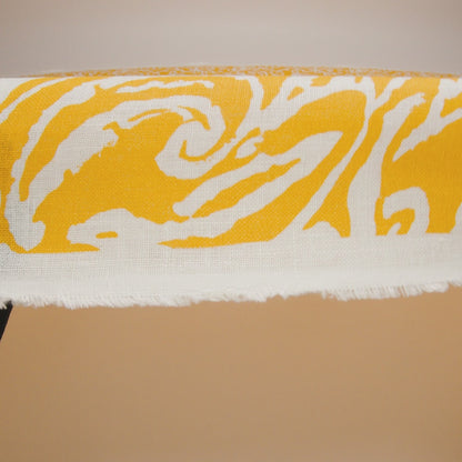 Medium Weight Linen Woven Print - Sun Yellow and White Rustic Floral and Paisley