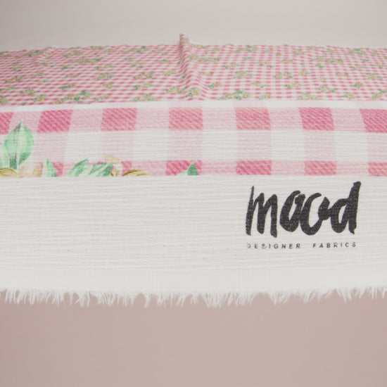 Slubbed Gauzy Cotton Woven - White and Yellow Flowers on Pink Gingham - Mood Exclusive Picnic Petals Print