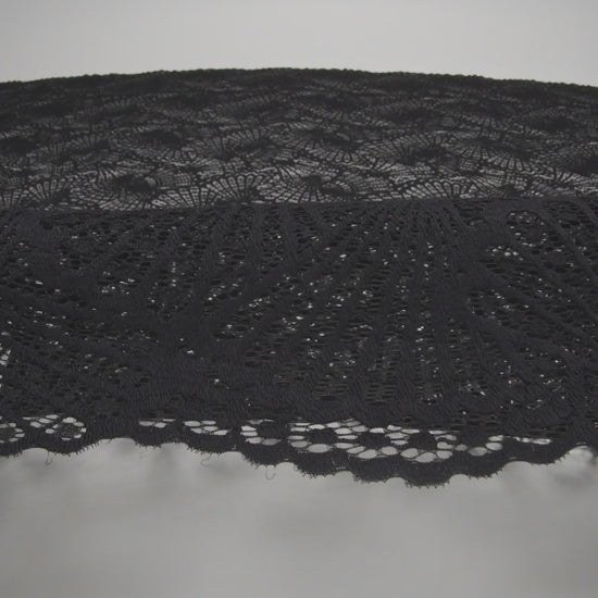 Stretch Raschel Lace with Finished Edges - Black Shell Fans - Image 6 of 6