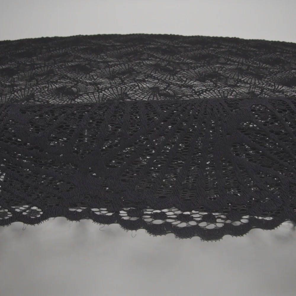 Stretch Raschel Lace with Finished Edges - Black Shell Fans - Image 6 of 6
