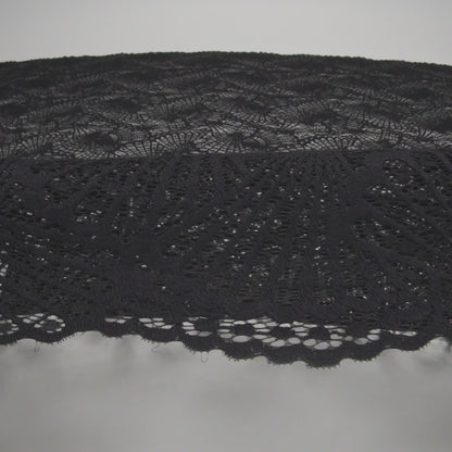 Stretch Raschel Lace with Finished Edges - Black Shell Fans