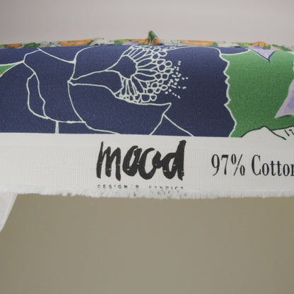 Mood Exclusive Floral Phantasmagoria Green and Orange Stretch Cotton Sateen