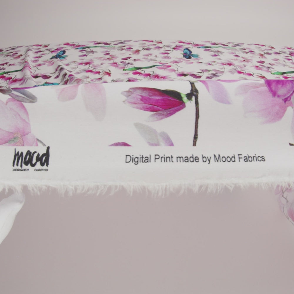 Organic Viscose Batiste - Pink and Blue Flowers and Birds - Image 5 of 5